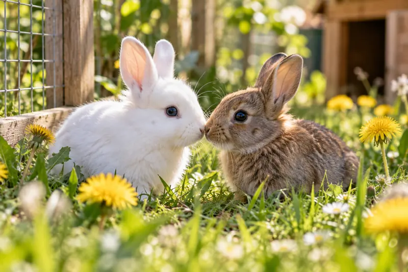 Zwei junge Kaninchen im Gartengehege